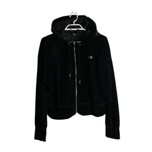 DKNY Sport Women's Y2K Black Velour Cropped Sweatshirt Hoodie